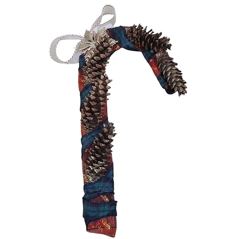Christmas Candy Cane Pincone Wreath Door Hanger Red Tartan Plaid Snowflake